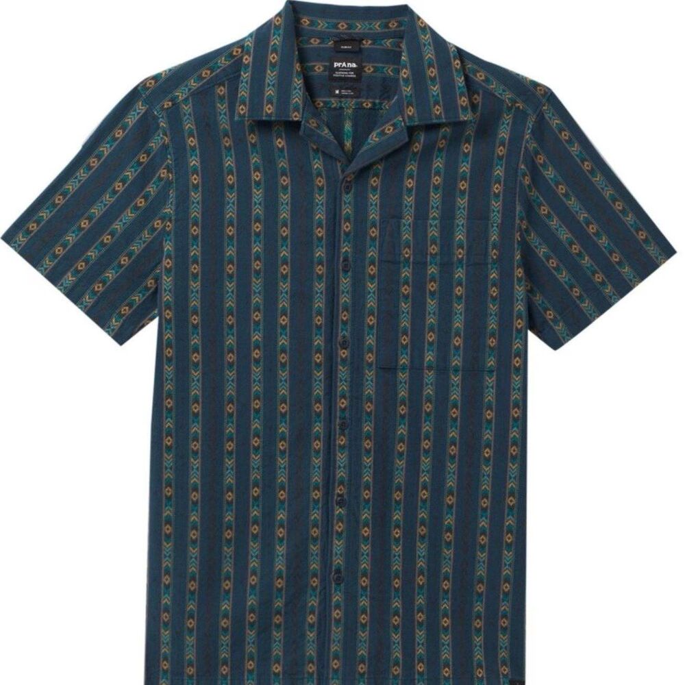 prAna Mantra Heritage Short Sleeve Southwestern Geometric Stripe Shirt XL